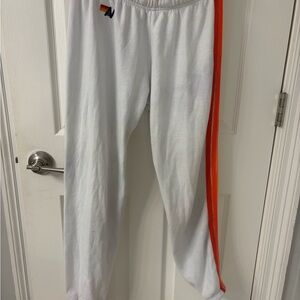 Aviator Nation White Joggers with Orange Stripe